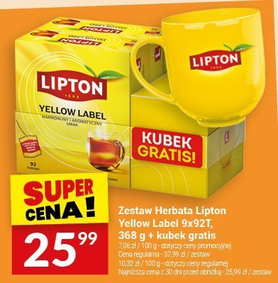 Zestaw Herbata Lipton Yellow Label 9x92T, 368 sztuk plus gratis promocja w Twój Market