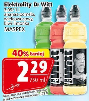 Napój Napój Electrolity Dr Witt smaki: borówka, pomelo, wieloowocowy, kiwi limonka MASPEX promocja w Prim Market