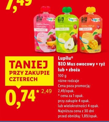 Mus BIO owocowy + ryż  promocja w Lidl