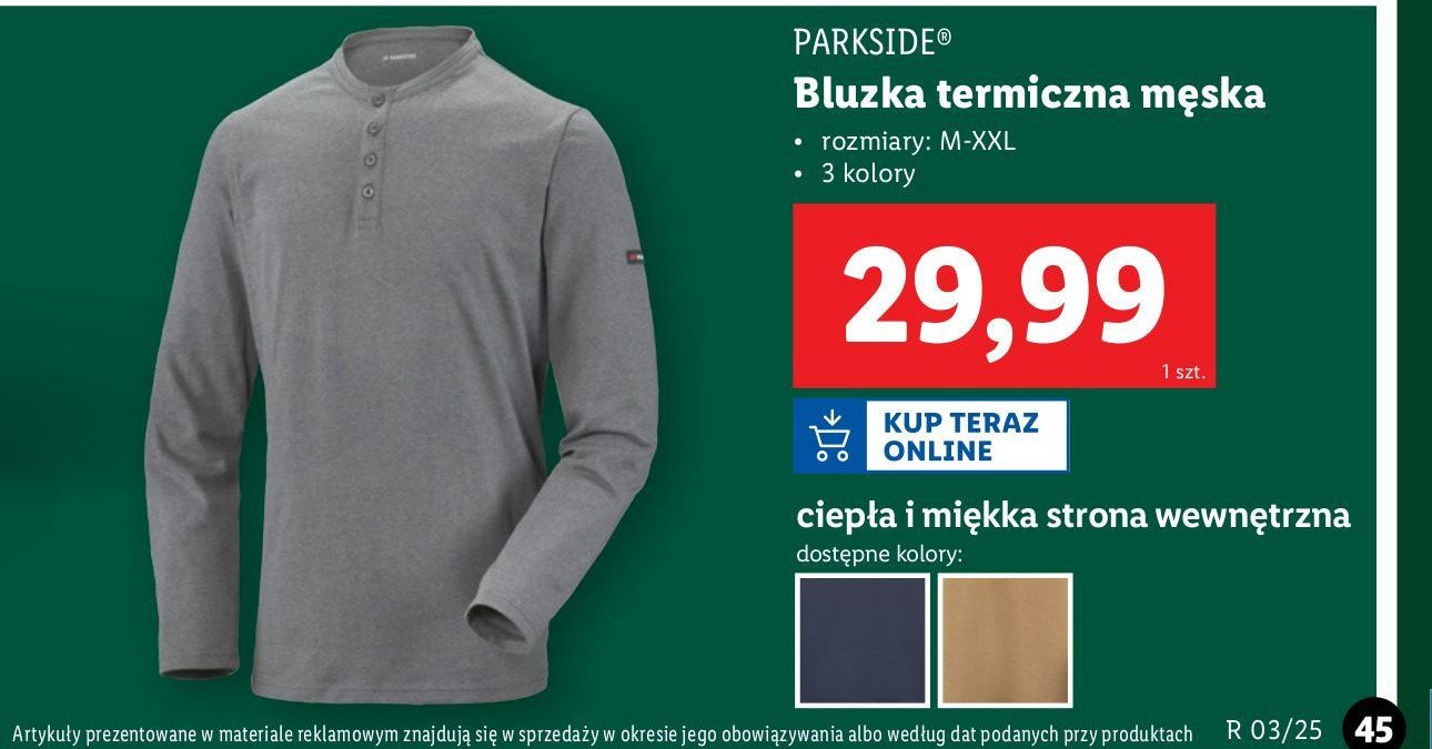 Bluza termiczna m-xxl Parkside promocja