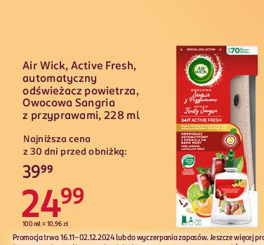 Odświeżacz powietrza owocowa sangria z przyprawami Air wick active fresh promocja w Rossmann