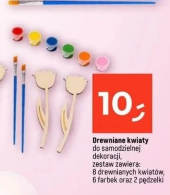Drewniane kwiaty do samodzielnej dekoracji, zestaw zawiera: 6 drewnianych kwiatów, 6 farbek oraz 2 pędzełki promocja w Dealz