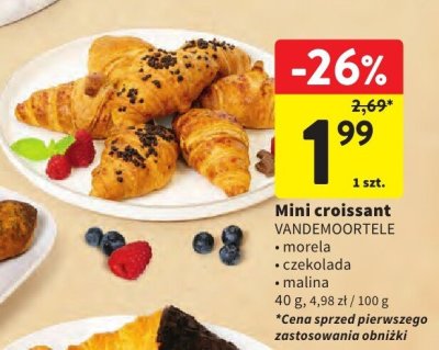 Mini croissant Vandemoortele morela, czekolada, malina 40 g, 4,98 zł / 100 g promocja w Intermarche