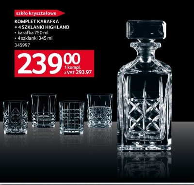 Komplet karafka + 4 szklanki Highland promocja w Selgros