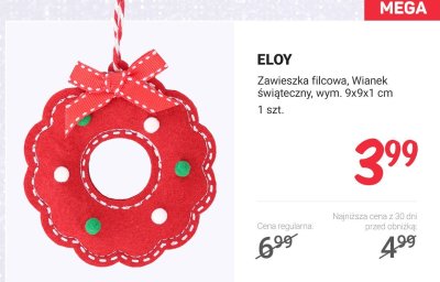 Zawieszka filcowa Wianek świąteczny  promocja w Rossmann