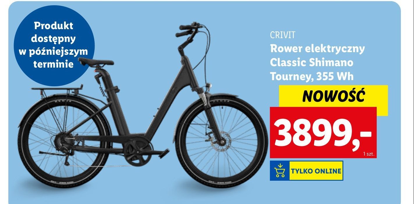 Rower elektryczny classic shimano tourney Crivit promocja