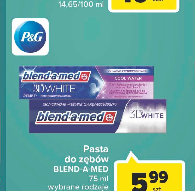 Pasta do zębów cool water Blend-a-med 3d white fresh promocja