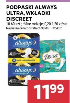 Podpaski Always Ultra, wkładki Discreet promocja w Stokrotka