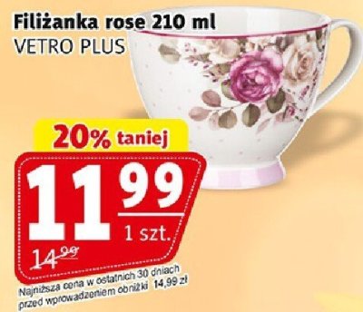 Filiżanka rose 210 ml VETRO PLUS promocja w Prim Market