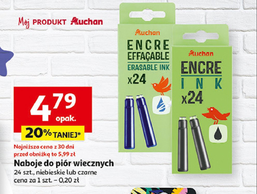 Naboje do pióra czarne Auchan promocja