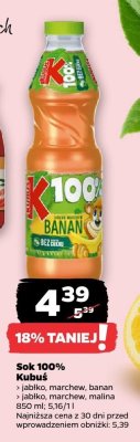 Sok 100% Kubuś jabłko, marchew, malina promocja w Netto