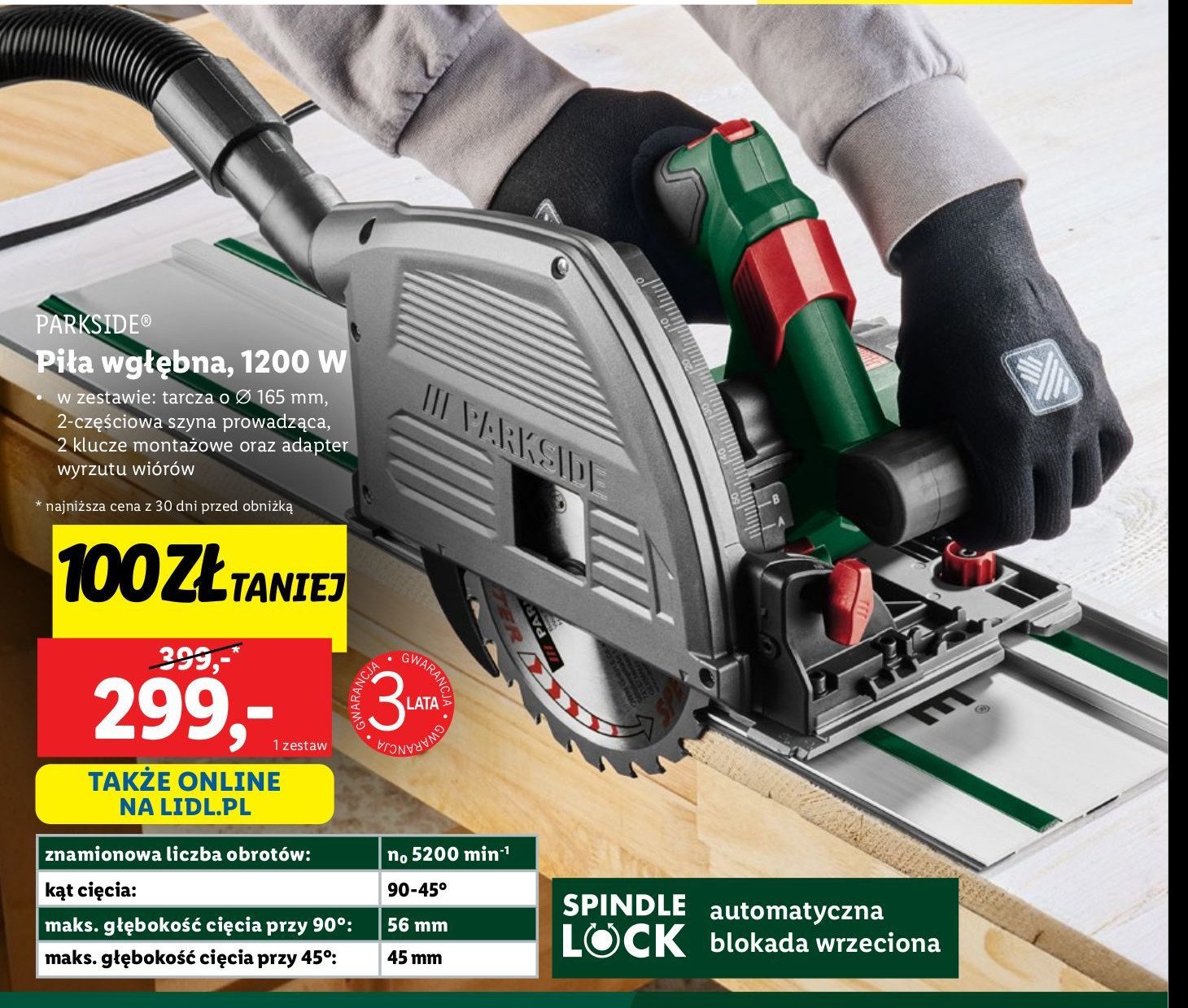 Piła wgłębna 1200w z szyną prowadzącą Parkside promocja w Lidl
