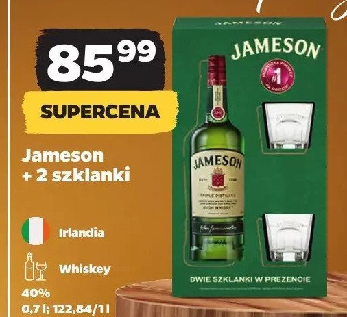 Whiskey + 2 szklanki Jameson promocja w Netto