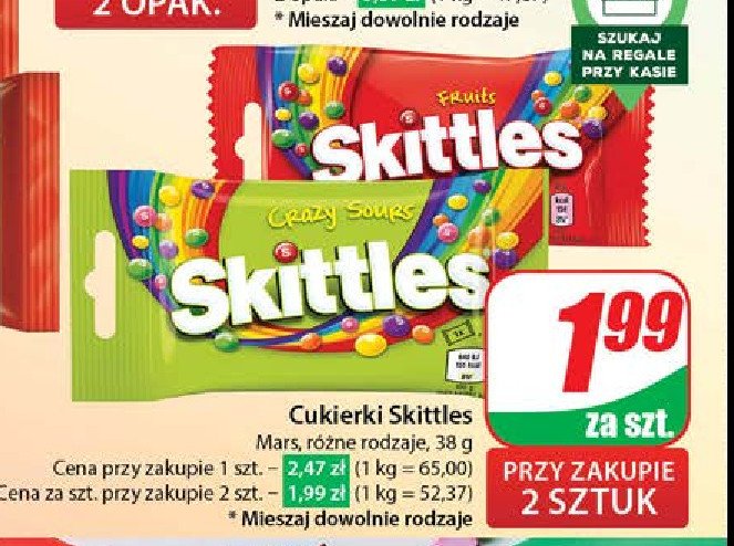 Cukierki crazy sours Skittles promocja w Dino