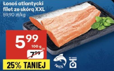 Łosoś atlantycki filet ze skórą XXL promocja w Delikatesy Centrum