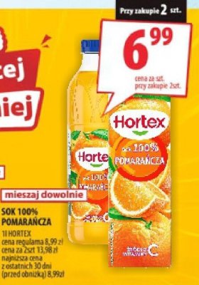 Sok 100% POMARAŃCZA 1l HORTEX promocja w Arhelan