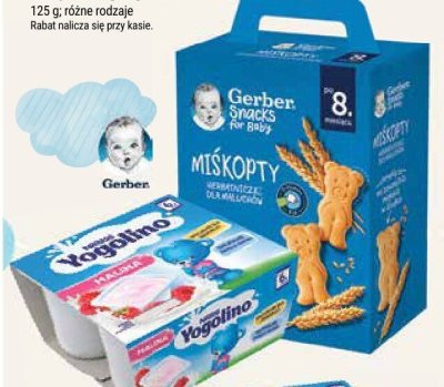 Deser misiowy, ciastka Miskopty, chrupki Chrupaki Gerber różne rodzaje 28-400 g Nestlé Yogolino promocja w Stokrotka