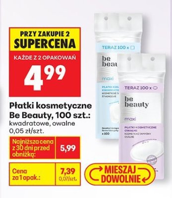 Płatki kosmetyczne 100 szt. kwadratowe, owalne  promocja w Biedronka