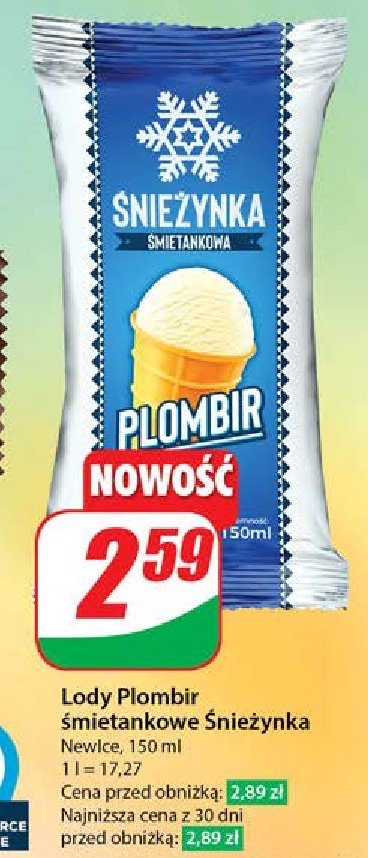 Lody śmietankowe Śnieżynka plombir promocja w Dino