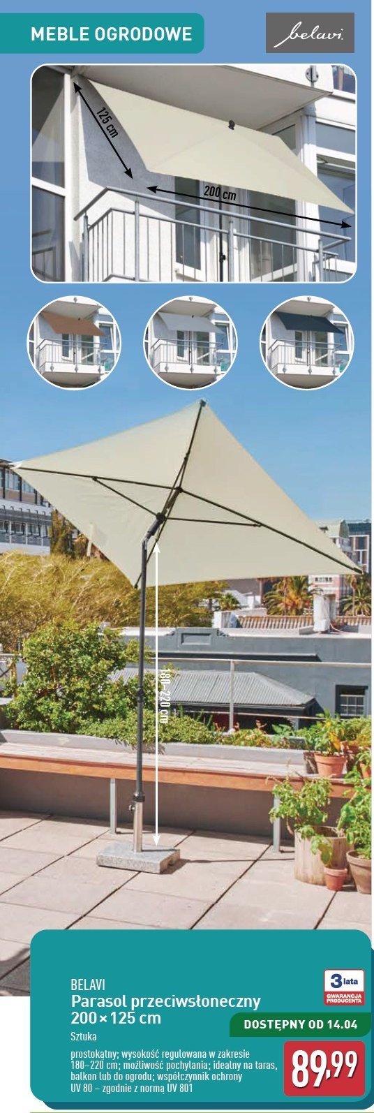 Parasol przeciwsłoneczny 200 x 125 cm promocja w Aldi