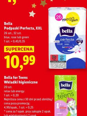 Wkładki higieniczne Bella for Teens, 20 szt., relax lub energy promocja w Lidl