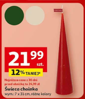 Świeca choinka wym. 7 x 31 cm, różne kolory Auchan promocja w Auchan