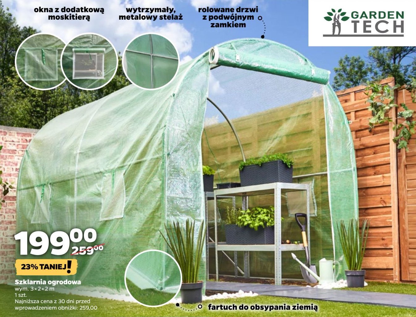 Szklarnia ogrodowa 300 x 200 x 200 cm Garden tech promocja