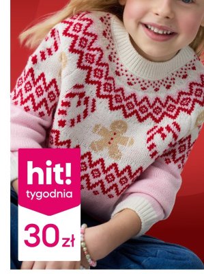 Sweter dziewczęcy świąteczny wzór z tradycyjnymi motywami promocja w Pepco