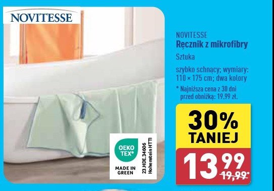 Ręcznik z mikrofibry 110 x 175 cm Novitesse promocja