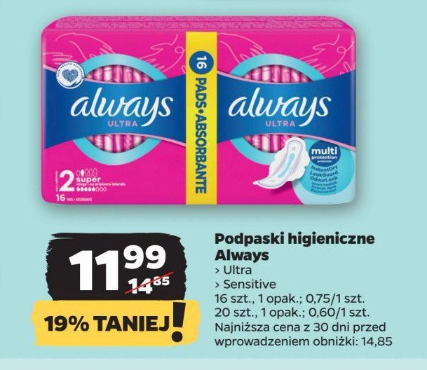 Podpaski super Always ultra promocja