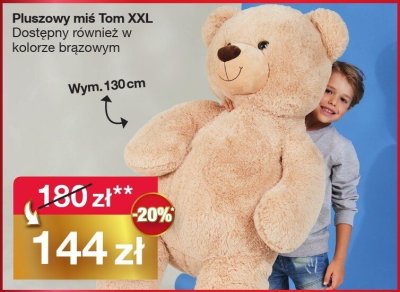 Pluszowy miś Tom XXL Dostępny również w kolorze brązowym Wym.130cm promocja w Woolworth