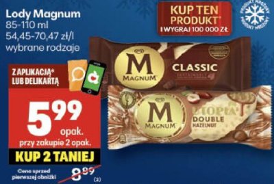 Lody Magnum Classic, wybrane rodzaje promocja w Delikatesy Centrum