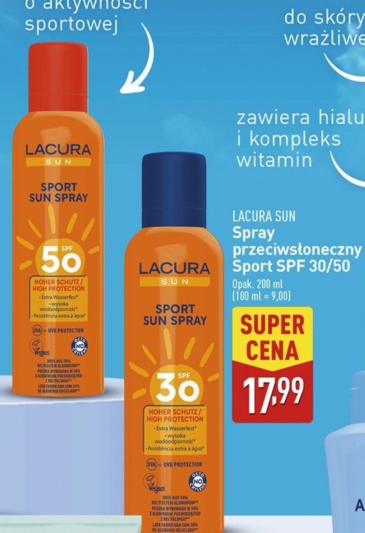 Spray przeciwsłoneczny sport spf 30 Lacura sun promocja w Aldi