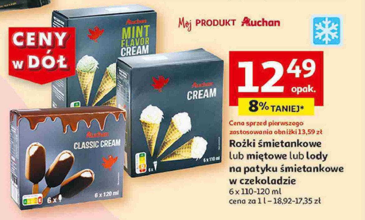 Lody śmietankowo-waniliowie w czekoladzie mlecznej classic Auchan promocja