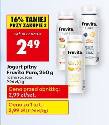 Jogurt pitny Fruvita Pure, 250 g: różne rodzaje promocja w Biedronka