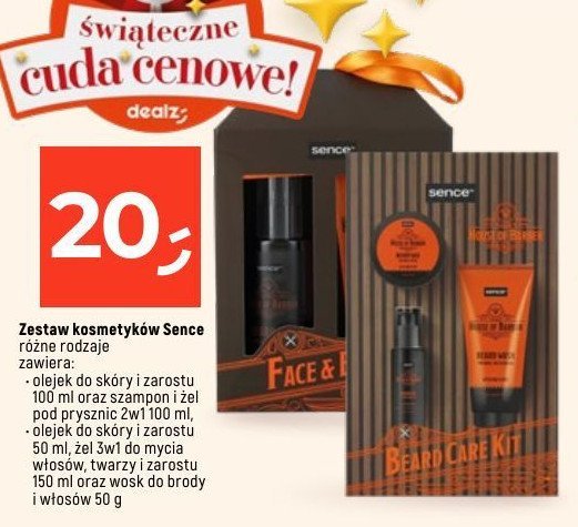 Zestaw w pudełku olejek do skóry i zarostu 50 ml + żel do mycia 3w1 150 ml + wosk do brody i włosów 50 g Sence collection zestaw promocja w Dealz