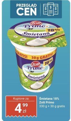 Śmietana 18% Zott Primo promocja w Dino