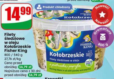 Filety śledziowe w oleju Kołobrzeskie Fisher King promocja w Dino