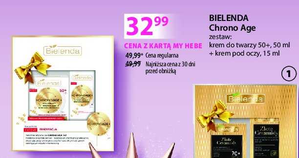 Zestaw w pudełku chrono age 50+: krem do twarzy 50 ml + krem pod oczy 15 ml Bielenda promocja w Hebe