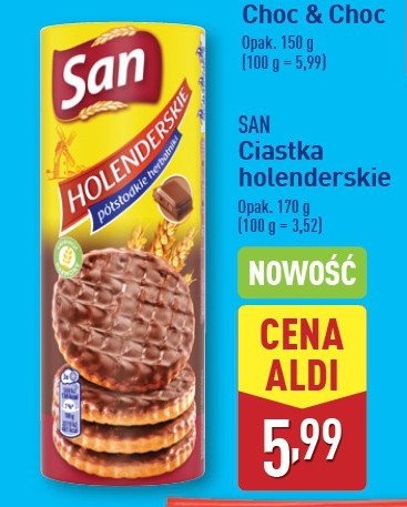 Ciastka holenderskie w czekoladzie San łakotki promocja w Aldi