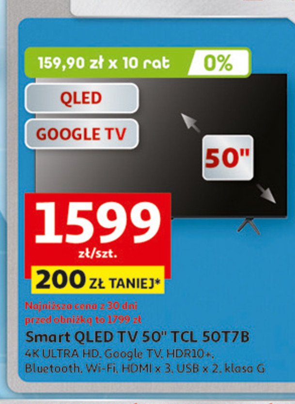 Telewizor 50'' 50t7b Tcl promocja w Auchan