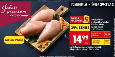 Świeży filet z piersi kurczaka, Mega Paka promocja w Biedronka