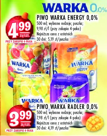 Piwo Warka energy ananas i mango 0.0% promocja