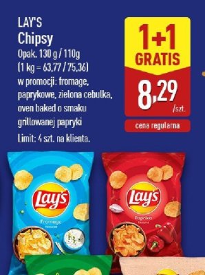 Chipsy LAY'S różne rodzaje: fromage, paprykowe, zielona cebulka, oven baked o smaku grillowanej papryki promocja w Aldi