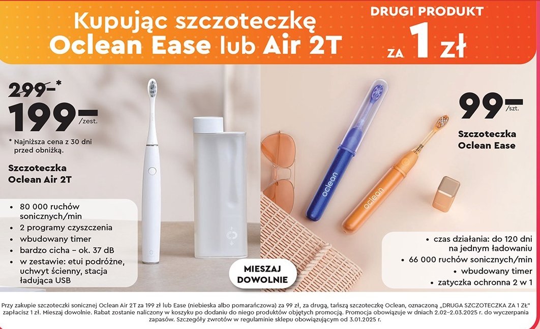 Szczoteczka soniczna ease Oclean promocja w Biedronka