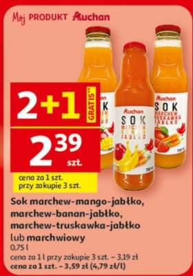Sok marchew-mango-jabłko, marchew-banan-jabłko, marchew-truskawka-jabłko lub marchwiowy promocja w Auchan