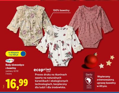 Body niemowlęce z bawełny ecoprint by CHT Lupilu rozmiary 62-92 promocja w Lidl