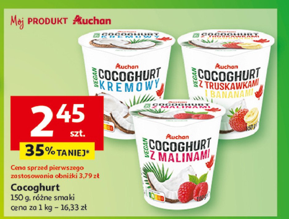 Cocoghurt z truskawkami i bananami Auchan różnorodne (logo czerwone) promocja w Auchan