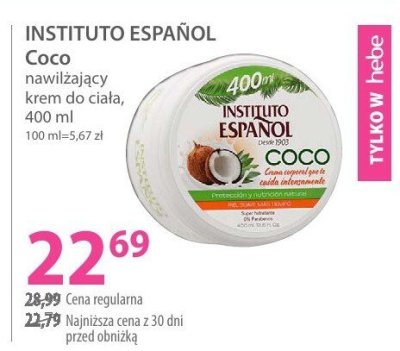 Krem INSTITUTO ESPAÑOL Coco nawilżający do ciała promocja w Hebe