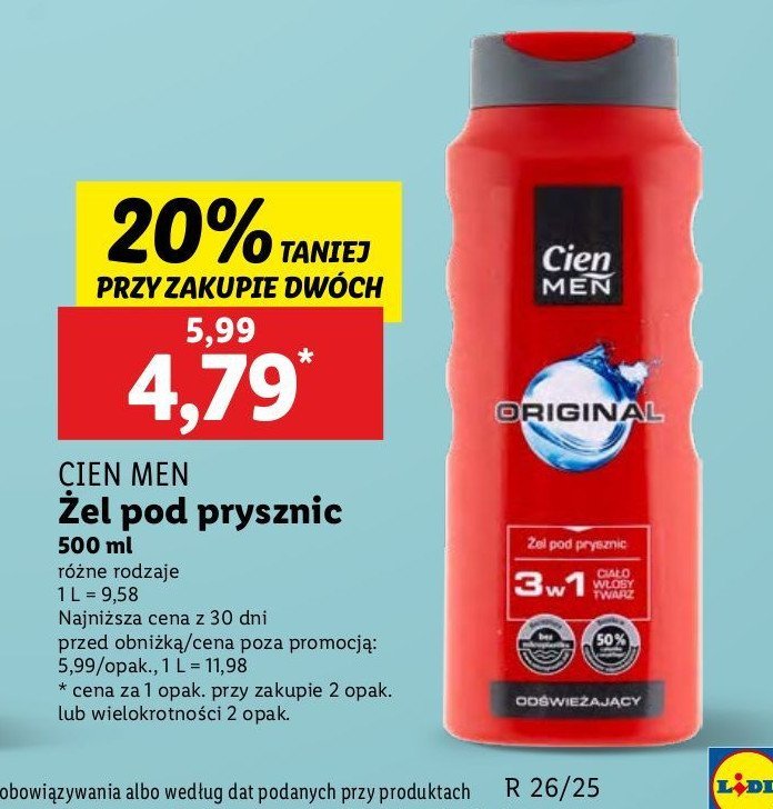 Żel pod prysznic original Cien men promocja w Lidl